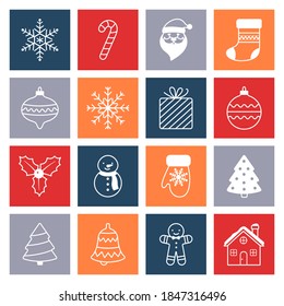 New year or christmas Flat Icons Collection of Sixteen Simple Icons