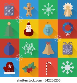 New Year and Christmas flat icons set