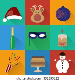 New Year and Christmas flat icons set