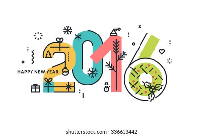 New Year and Christmas flat line design concept for greeting card and banner.