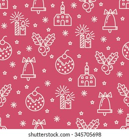New Year and Christmas flat line design pattern.Vector abstract Line background for design and decoration textile, covers, package, wrapping paper. 