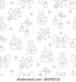 New Year and Christmas flat line design pattern. Vector abstract Line background for design and decoration textile, covers, package, wrapping paper. 