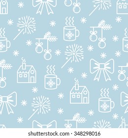 New Year and Christmas flat line design pattern.Vector abstract Line background for design and decoration textile, covers, package, wrapping paper.