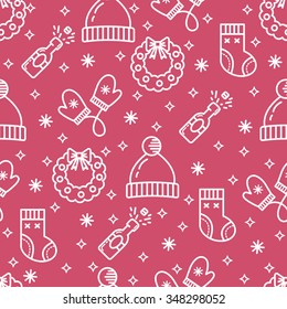 New Year and Christmas flat line design pattern.Vector abstract Line background for design and decoration textile, covers, package, wrapping paper.
