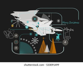 New Year and Christmas flat line design concept for greeting card and banner.