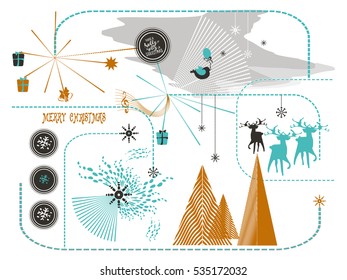 New Year and Christmas flat line design concept for greeting card and banner.