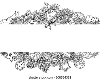 New Year and Christmas frame for coloring book for adult and children. Pattern for coloring book. hand-drawn vector decorative element.