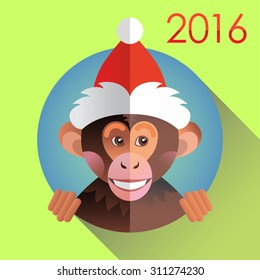 New year and Christmas funny monkey on a green background
