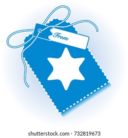 New year and christmas gift tag with star and ribbon. Design for postcard, banner, poster or print.