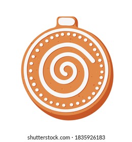 New year or Christmas gingerbread cookies. Carved figures decorated with sugar icing. Vector stock flat illustration isolated on a white background