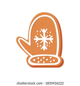 New year or Christmas gingerbread cookies. Carved figures decorated with sugar icing. Vector stock flat illustration isolated on a white background