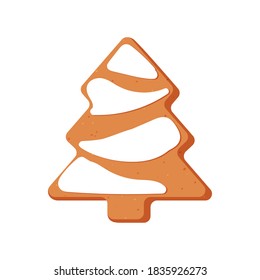 New year or Christmas gingerbread cookies. Carved figures decorated with sugar icing. Vector stock flat illustration isolated on a white background