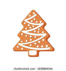 New year or Christmas gingerbread cookies. Carved figures decorated with sugar icing. Vector stock flat illustration isolated on a white background