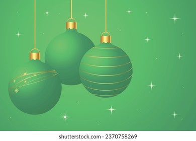New Year and Christmas green balls with gold. Festive design for cards, banners, banners, posters.