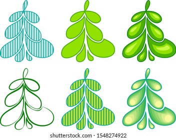 New year christmas green tree. Vector isolate element. Decorative set for your design. Vintage frame. EPS 8