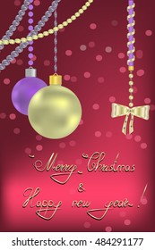 new year and christmas greeting with Christmas balls