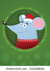 New Year Christmas greeting card with mouse