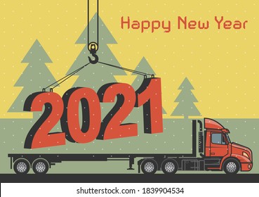 New year and Christmas greeting card. Happy new year banner. Christmas card with a vintage steam train. Vector illustration