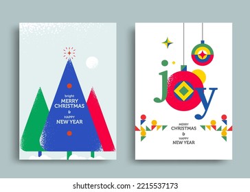 New Year and Christmas greeting card design. Vector xmas illustrations for holiday graphic with christmas tree, toy, ball.