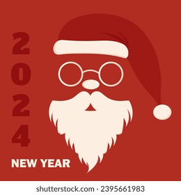 New year and christmas greeting card with santa claus beard. Retro style card