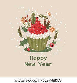 new year christmas greeting card. Vector template with cute elements for design