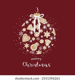 new year christmas greeting card. Vector template with cute elements for design