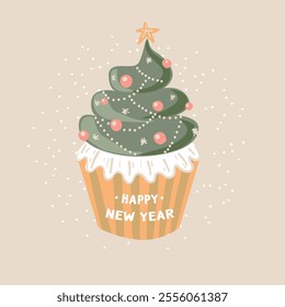 new year christmas greeting card. Vector template with cute elements for design