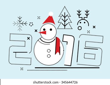 New Year and christmas greeting card and banner. flat line design. vector illustration