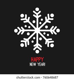 New Year and Christmas greeting card. Abstract white snowflake on dark background. Simple concept. 
