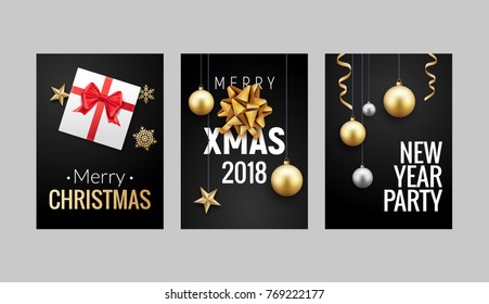 New Year Christmas greeting card background flyer or brochure design. Christmas holiday banner decoration.