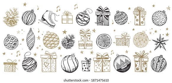 New Year and Christmas Hand drawn illustration.