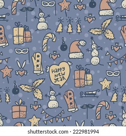 new year and christmas hand drawn doodle sketch objects seamless pattern