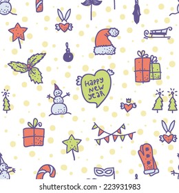 new year and christmas hand drawn doodle sketch objects seamless pattern
