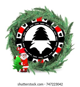 New Year and Christmas holiday. a casino poker chip. Christmas tree and Santa Claus. red chip. illustration for your design. spruce Christmas wreath