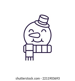 New year, Christmas, holiday concept. Vector line icon of snowman in modern flat style. Editable stroke for adverts, web sites, stores, shops, apps, articles 