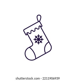 New year, Christmas, holiday concept. Vector line icon of Christmas sock in modern flat style. Editable stroke for adverts, web sites, stores, shops, apps, articles 