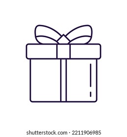 New year, Christmas, holiday concept. Vector line icon of giftbox in modern flat style. Editable stroke for adverts, web sites, stores, shops, apps, articles 