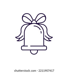 New year, Christmas, holiday concept. Vector line icon of Jingle bell in modern flat style. Editable stroke for adverts, web sites, stores, shops, apps, articles 