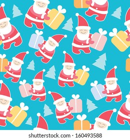 New Year, Christmas Holiday seamless background with Santa Claus and presents. Vector illustration.