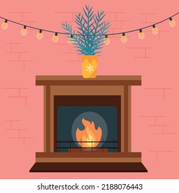  New Year or Christmas. House or apartment decorated with a Christmas tree.