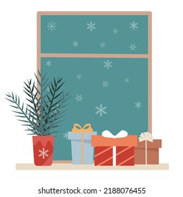  New Year or Christmas. House or apartment decorated with a Christmas tree.