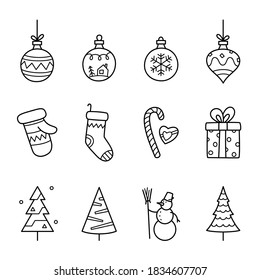 New year christmas icons doodles