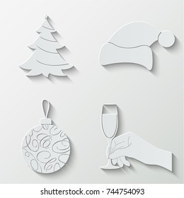 New Year and Christmas icons - paper  set
