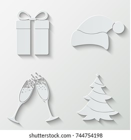 New Year and Christmas icons - paper  set