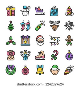 New year and Christmas icons set. Line style