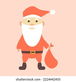 New Year and Christmas illustration with cute Santa Claus drawn in flat style