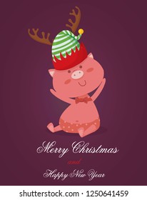 New Year or Christmas illustration with a pig
