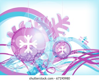New Year and Christmas image, with the waves, tree, gifts. Snow Slides