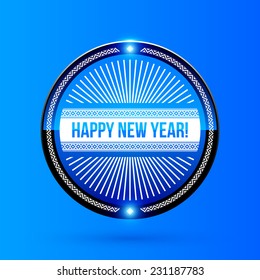 New Year and Christmas label on blue background