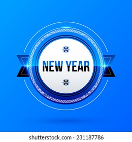 New Year and Christmas label on blue background